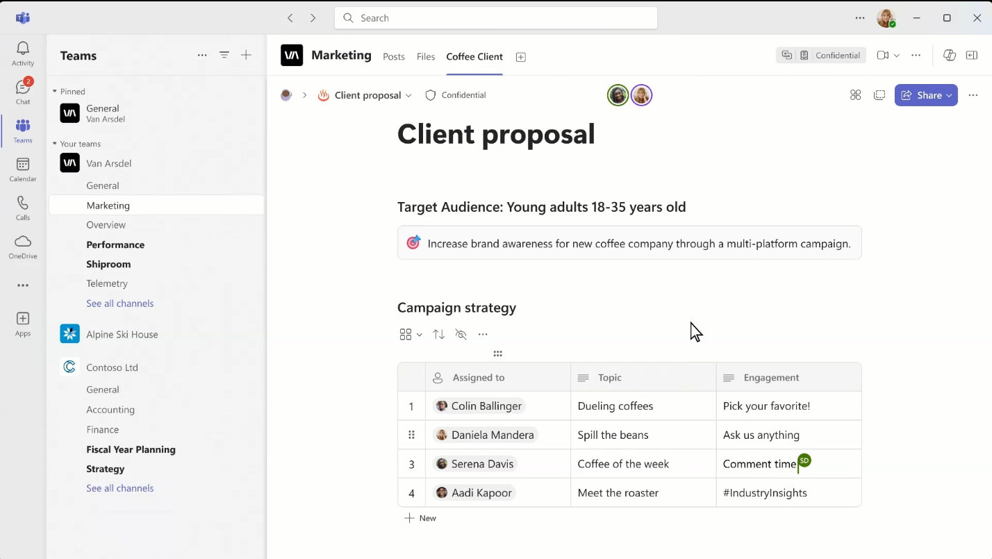 Microsoft Teams · channels and shared work — Bring teamwork into one place